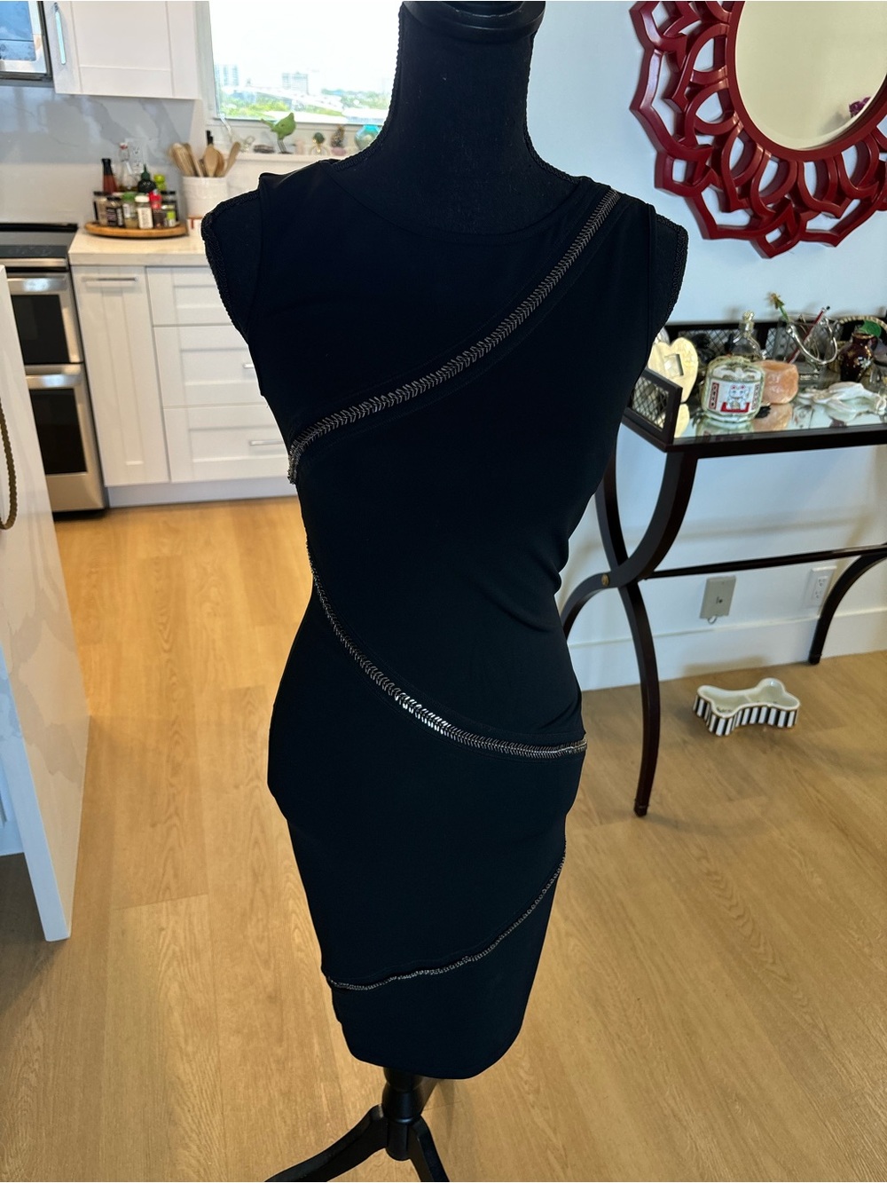 Blumarine Black Sleeveless Mini Dress with Metallic Trim